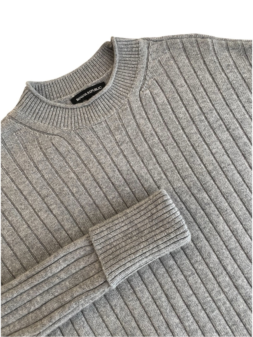 Banana Republic Ribbed Roll Neck Sweater S Gray Merino Wool Cashmere Luxury Chic